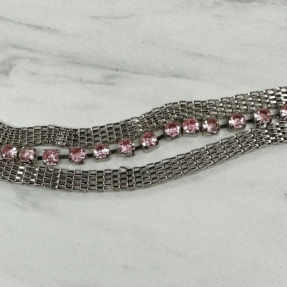 Pink Rhinestone Silver Tone Mesh Chain Belt Medium/Large (M/L) NWT w/ Defects ✨
